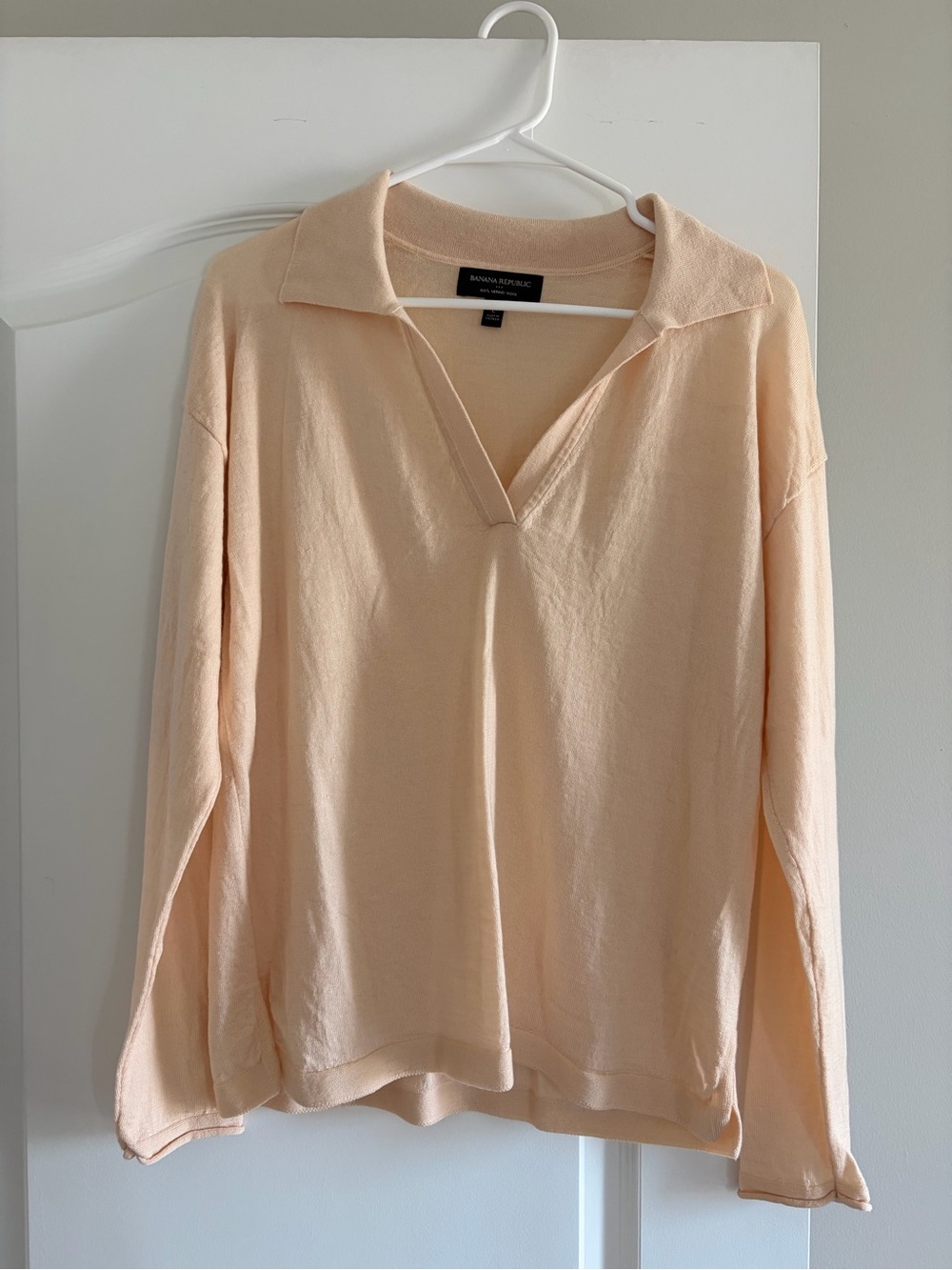 Banana Republic 100% Merino Wool Polo Sweater Collared V-Neck Cream L - Picture 4 of 11